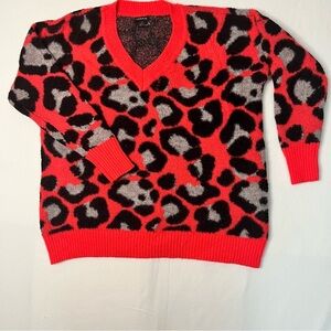 Torrid Coral Chunky Oversize Colorful Cozy Leopard Print Pullover Tunic Sweater